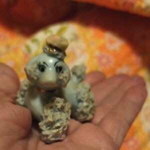 Vintage Ceramic Poodle Figurine - White and Gold
